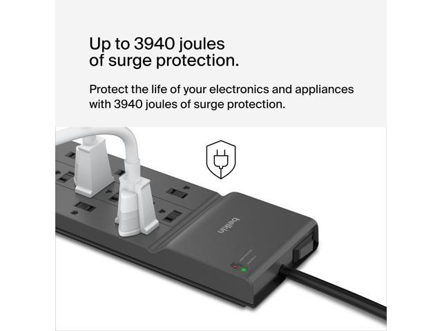 Belkin - Surge Protector for Home/Office with 12 AC outlets, 8-foot cord, 3940 joules of surge protection, and a $300,000 CEW - Black - image 4
