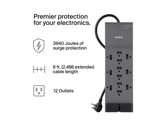 Belkin - Surge Protector for Home/Office with 12 AC outlets, 8-foot cord, 3940 joules of surge protection, and a $300,000 CEW - Black - image 3