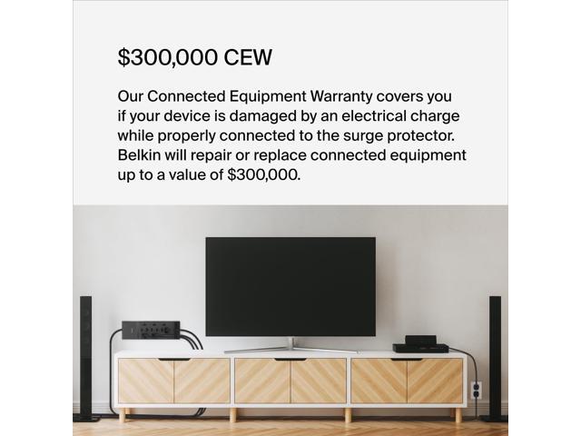 Belkin - Surge Protector for Home/Office with 12 AC outlets, 8-foot cord, 3940 joules of surge protection, and a $300,000 CEW - Black - image 7