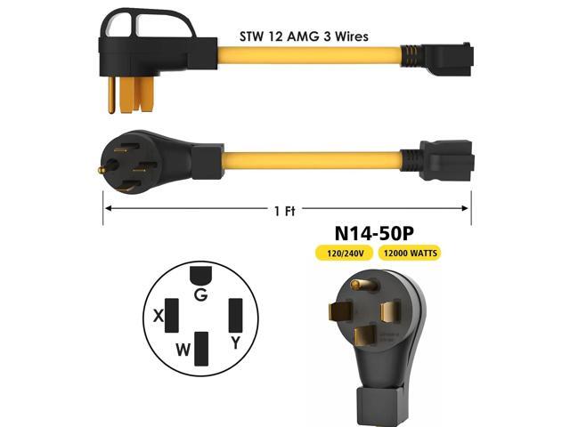RV Generator Power Cord Adapter, NEMA 14-50P to 5-15R/5-20R, 50Amp to 20Amp, 240V to 120V