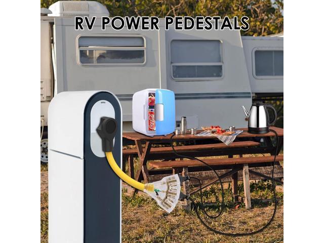 RV/Generator to Household Appliances Adapter, NEMA TT-30P to 3x 5-15/20R, 3 Prong Distribution Adapter, 30Amp to 20Amp, 110V, 1 FT, for Camping