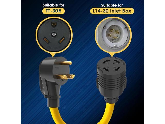 Generator/RV Transfer Switch Adapter Cord, NEMA TT-30P to L14-30R, 30Amp, 3 Prong to 4 Prong Generator Plug Adapter, 1FT