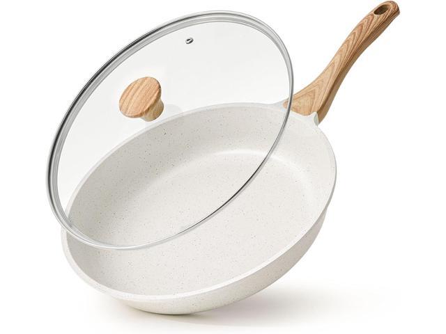 SENSARTE Nonstick Ceramic Frying Pan Skillet with Lid, 9.5 Inch Omelet Pan, Healthy Non Toxic Chefs Pan, Induction Compatible Egg Pan with Heat.