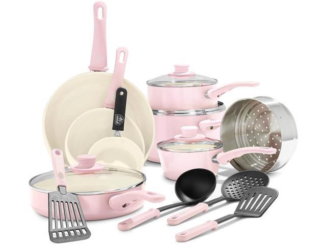 GreenLife 16 Piece Nonstick Cookware Set, Soft Grip Non-Toxic PFAS-Free Ceramic Pots & Pans, Dishwasher & Oven Safe, Frying, Sauce, Saute,.