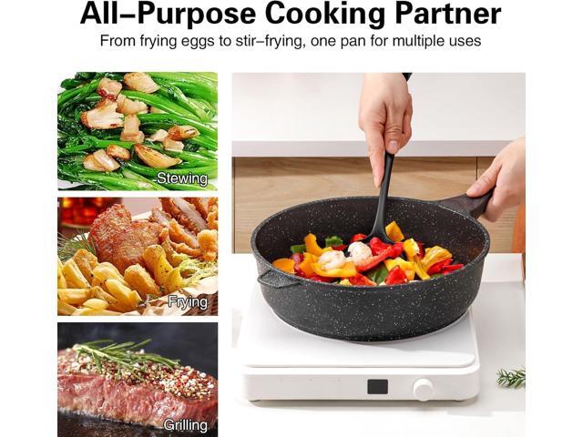 Nonstick Deep Frying Pan with Lid, 12 Inch Large Skillet, 5 Qt Non Stick Saute Pan for Cooking, Healthy Induction Cookware, PFOA Free
