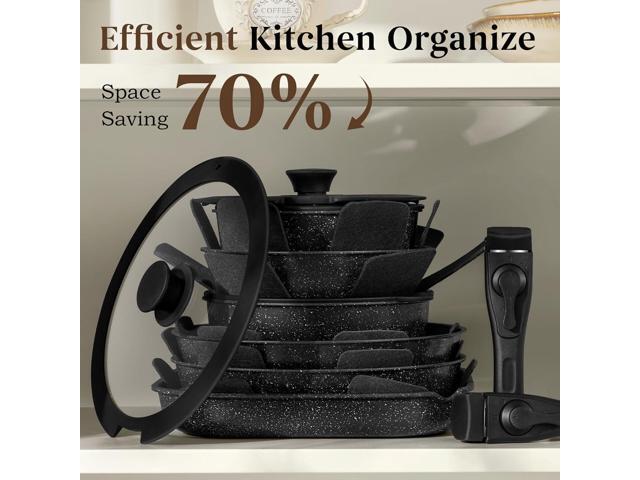 20 Pcs Pots and Pans Set Non Stick, Ceramic Cookware Set Detachable Handle, RV Kitchen Cooking Set Removeable Handles, Oven Safe, Induction Ready,...