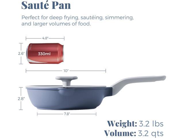Ceramic Nonstick Deep Saute Pan with Lid, 10 Inch/3.2 QT Non Toxic Pans with Double Pour Spout, Helper Handle and Lid, Metal Utennsil Safe,...