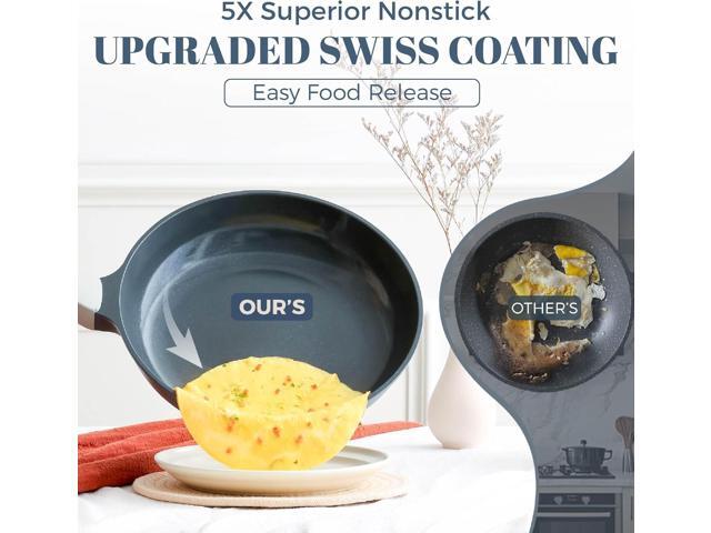 Ceramic Nonstick Deep Saute Pan with Lid, 10 Inch/3.2 QT Non Toxic Pans with Double Pour Spout, Helper Handle and Lid, Metal Utennsil Safe,...