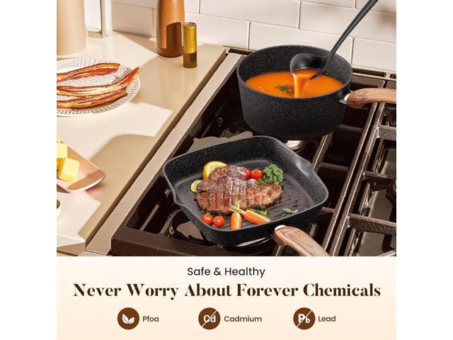 Kitchen Induction Cookware & Bakeware Set - 30 Piece Black Granite Cooking Pans Set, Non-Stick Pots and Pans Set