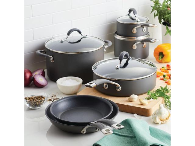 Circulon 83903 Radiance Hard Anodized Nonstick Cookware Pots and Pans Set, 10 Piece, Gray