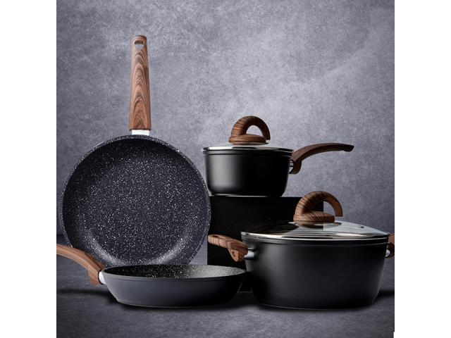Pots and Pans Set Non Stick, Ceramic Cookware Set with Granite Pattern Kitchen Cooking Sets Induction Pot and Pan w/Frying Pans, Saucepans,.