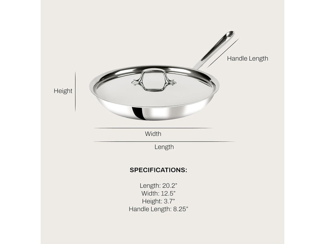 All-Clad D3 12' Stainless Steel Frying pan W/Lid, 3-Ply Stainless Steel Pan, Induction, Oven Broiler Safe 600F Skillet, Professional Cookware, Silver