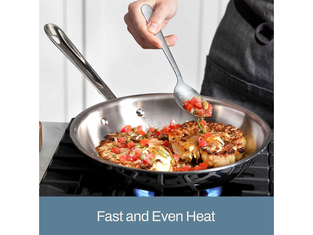 All-Clad D3 12' Stainless Steel Frying pan W/Lid, 3-Ply Stainless Steel Pan, Induction, Oven Broiler Safe 600F Skillet, Professional Cookware, Silver