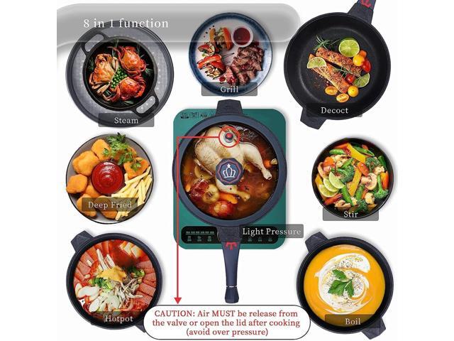 TIBORANG 8 in 1 Multipurpose 11 Inch 5 Quart Heat Indicator Nonstick Deep Frying Pan with Glass Lid, Stay-cool Handle, Steamed Grid,...
