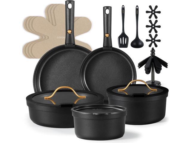 CAROTE 20pcs Pots and Pans Set Non Stick, Nonstick Cookware Set, Dishwasher/Oven/Fridge Safe Pots and Pans, Removable Handle RV Oven Safe Cookware,.