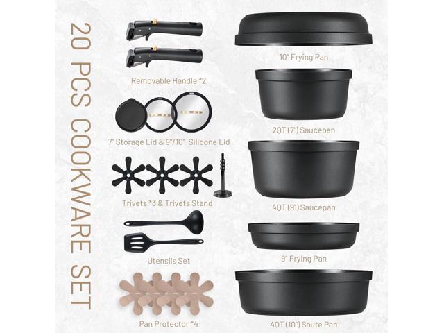 CAROTE 20pcs Pots and Pans Set Non Stick, Nonstick Cookware Set, Dishwasher/Oven/Fridge Safe Pots and Pans, Removable Handle RV Oven Safe Cookware,...