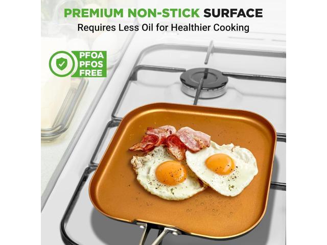 Hard Anodized Nonstick Griddle Pan - PFOA/PFOS Free Non-Stick Griddle Pan 3 Layers Copper Non-Stick Coating Inside, Hard-Anodized Look Heat...