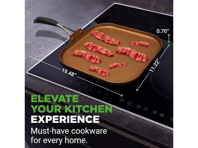 Hard Anodized Nonstick Griddle Pan - PFOA/PFOS Free Non-Stick Griddle Pan 3 Layers Copper Non-Stick Coating Inside, Hard-Anodized Look Heat...