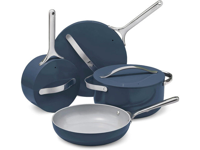 Caraway Nonstick Ceramic Cookware Set (12 Piece) Pots, Pans, Lids and Kitchen Storage - Non Toxic - Oven Safe & Compatible with All Stovetops - Navy