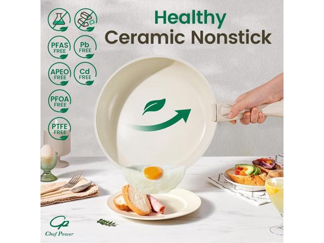 Chef Power Ceramic Cookware Set Non Toxic with Detachable Handles, Healthy Nonstick Pans and Pots Set 19 Pcs, Induction Dishwasher Oven Safe...