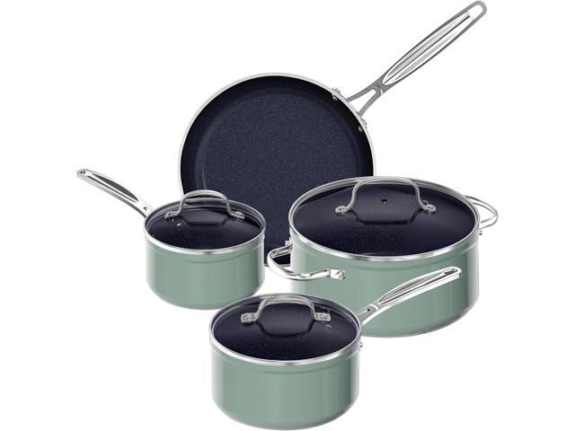 Nuwave 7pc Cookware Set Healthy Duralon Blue Ceramic Nonstick Coated, Diamond Infused Scratch-Resistant, PFAS Free, Oven Safe, Induction Ready &.