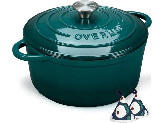 Overmont Enameled Cast Iron Dutch Oven - 5.5QT Pot with Lid Cookbook & Cotton Potholders - Heavy-Duty Cookware for Braising, Stews, Roasting, Bread...