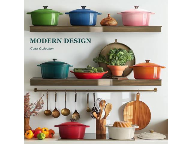 Overmont Enameled Cast Iron Dutch Oven - 5.5QT Pot with Lid Cookbook & Cotton Potholders - Heavy-Duty Cookware for Braising, Stews, Roasting, Bread...