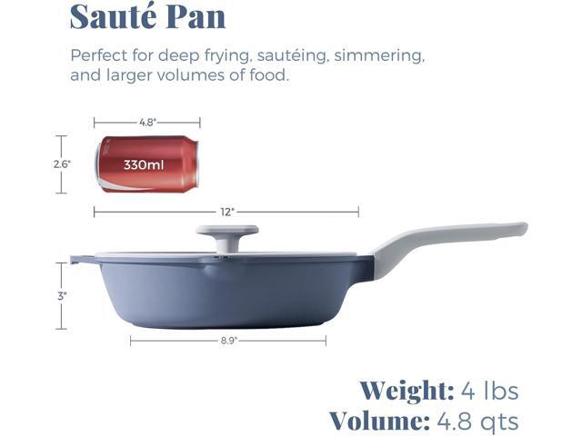 Ceramic Nonstick Deep Saute Pan with Lid, 12 Inch/4.8 QT Non Toxic Pans with Double Pour Spout, Helper Handle and Lid, Metal Utennsil Safe,...