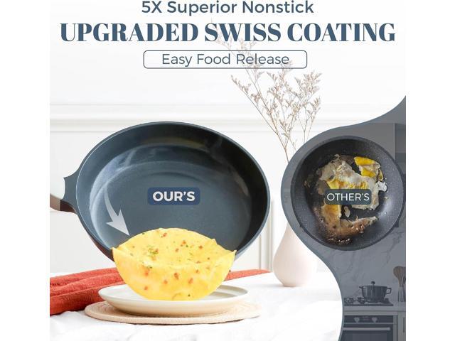 Ceramic Nonstick Deep Saute Pan with Lid, 12 Inch/4.8 QT Non Toxic Pans with Double Pour Spout, Helper Handle and Lid, Metal Utennsil Safe,...