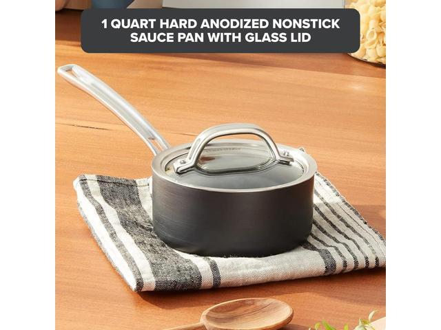 Viking Non Stick Sauce Pan with Glass Lid, 1 Quart Hard Anodized Nonstick Saucepan Cooking Pot, Dishwasher and Oven Safe, Induction Ready, Gray