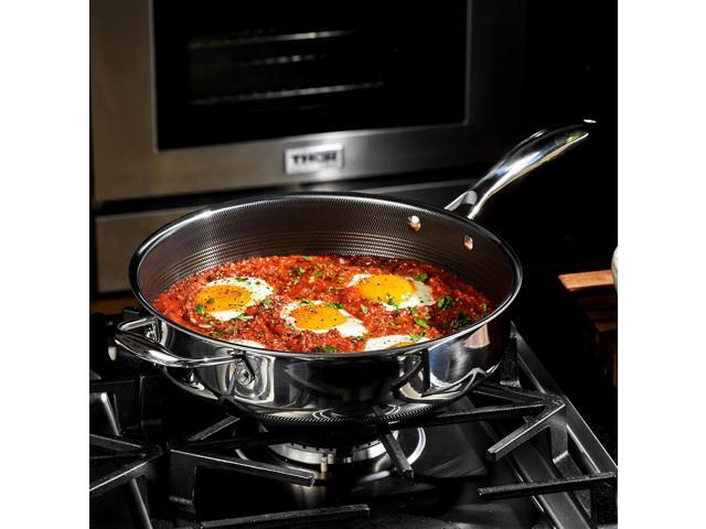 HexClad Hybrid Nonstick 3.3-Quart Deep Sauté Pan with Tempered Glass Lid, Stay-Cool Handle, Dishwasher-Friendly, Oven-Safe Up to 900°F, Induction...