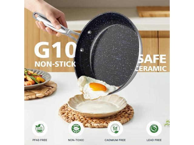 Nuwave 3-Piece 8, 10, 12 Forged Lightweight Frying Pan Set, G10 Healthy Duralon Blue Ceramic Ultra Non-Stick, Ergonomic Stay-Cool Handles,...