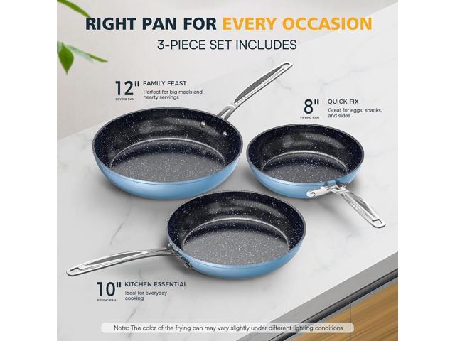 Nuwave 3-Piece 8, 10, 12 Forged Lightweight Frying Pan Set, G10 Healthy Duralon Blue Ceramic Ultra Non-Stick, Ergonomic Stay-Cool Handles,...