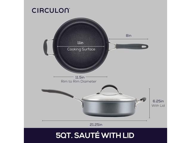 Circulon A1 Series with ScratchDefense Technology Nonstick Induction Sauté Pan with Helper Handle and Lid, 5 Quart, Graphite