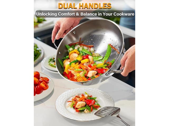Cooks Standard Wok Stir Fry Pan with Glass Lid, Classic Stainless Steel 12-Inch/30cm Everyday Chef's Pan, Silver