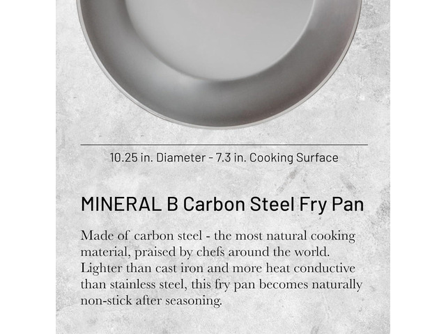 De Buyer MINERAL B Carbon Steel Fry Pan - 10.25 Diameter, 7.3 Cooking Surface - Ideal for Searing, Sauteing & Reheating - PFAS, PFOA & PFOS Free -...