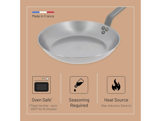 De Buyer MINERAL B Carbon Steel Fry Pan - 10.25 Diameter, 7.3 Cooking Surface - Ideal for Searing, Sauteing & Reheating - PFAS, PFOA & PFOS Free -...