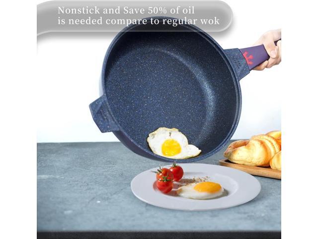 TIBORANG 8 in 1 Multipurpose 11 Inch 5 Qt Frying Pans Nonstick with Lid,Steamed Grid,PFOA-Free,Dishwasher & Oven Safe,Works with All Stovetops (Purple)