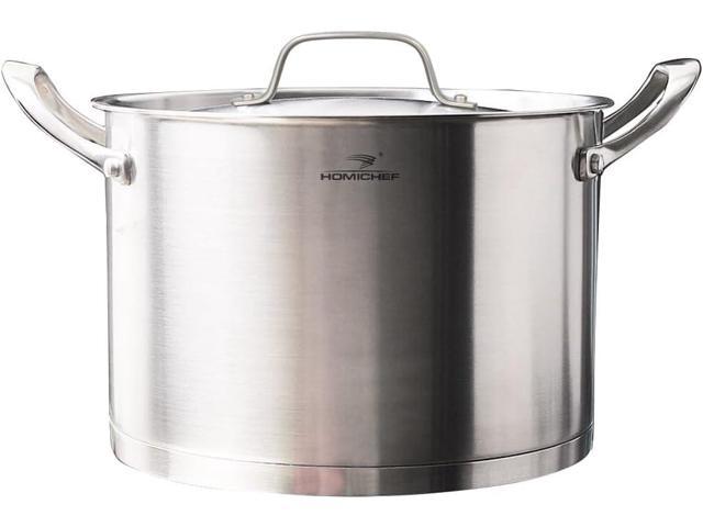 HOMICHEF 3.5QT Silver Nickel Free Stainless Steel Stockpot with Lid - Matte Polished, 8 Inch Wide, 7.6MM Thick Base, No Non-Stick Coating, 4.5 lbs