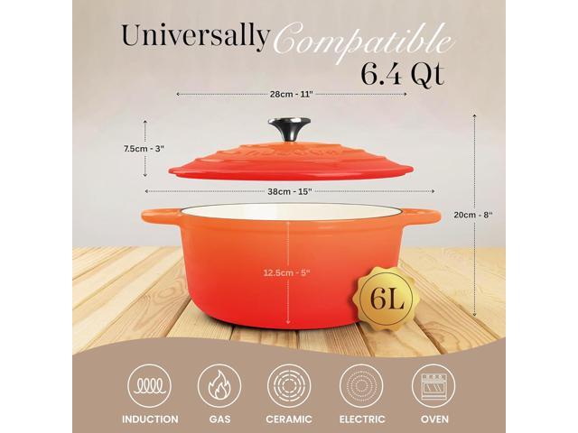 Nuovva Enamelled Cast Iron Dutch Oven Pot with Lid 6.4 Quart Non Stick Casserole Pot Heavy Duty & Oven Safe up to 500° F for Bread Baking,...