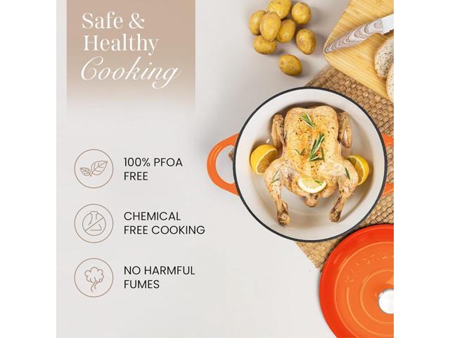 Nuovva Enamelled Cast Iron Dutch Oven Pot with Lid 6.4 Quart Non Stick Casserole Pot Heavy Duty & Oven Safe up to 500° F for Bread Baking,...