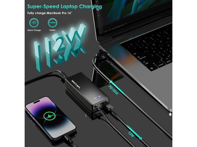USB C Laptop Charger 100W AC Laptop Power Adapter with 12W USB A Output for MacBook ASUS Huawei Lenovo HP Dell Samsung Acer Toshiba Chromebooks and...