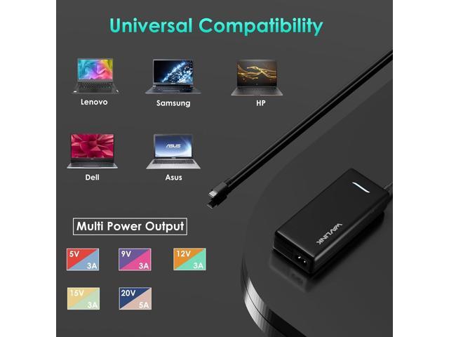 USB C Laptop Charger 100W AC Laptop Power Adapter with 12W USB A Output for MacBook ASUS Huawei Lenovo HP Dell Samsung Acer Toshiba Chromebooks and...