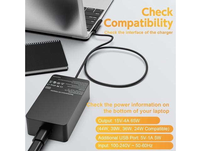 Surface Pro Charger 65W, Surface Charger Compatible with Microsoft Surface Pro 11, 10, 9, 8, 7+, 7, 6, 5, 4, 3, X, Windows Surface Laptop 6, 5, 4,...