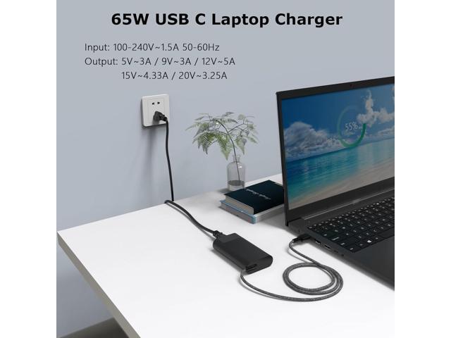 New Slim 65W USB C Laptop Charger, Compatible with HP EliteBook, Envy, OmniBook, ProBook, ZBook, Spectre, Chromebook, Pavilion, Elite x2-Type C...