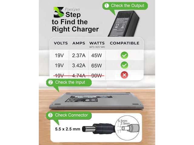 65W AC Adapter Charger Compatible with Toshiba Satellite C55 C55D C655 C855 C855D L745 L655 L755 L55 P755 Z30 Z930 Z830 S55 S55T A665 C55-A C55T...