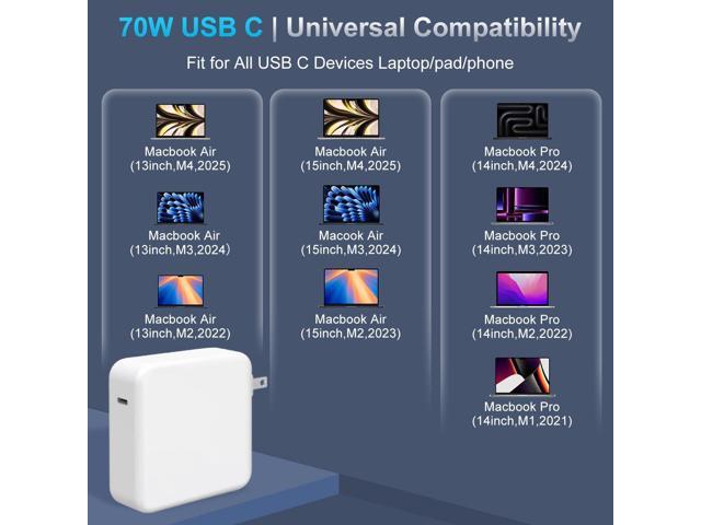 70W Charger for Mac Book Air 15 13 Inch Mac Book Pro14 Inch M4 M3 M2 M1 2025 2024 2023 2022 2021,USB-C to Mag 3 Power Adapter,Include 6.6ft 5A...