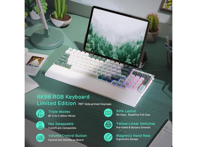 RK ROYAL KLUDGE RK96 RGB Limited Ed, 90% 96 Keys Wireless Triple Mode BT5.0/2.4G/USB-C Hot Swappable Mechanical Keyboard w/Wrist Rest, Software...