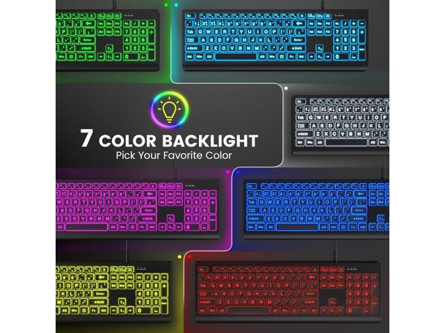 SABLUTE Large Print Backlit Keyboard, Wired USB Lighted Computer Keyboards with 7-Color & 4 Modes Backlit, Oversize Letters Keys Easy to See and...