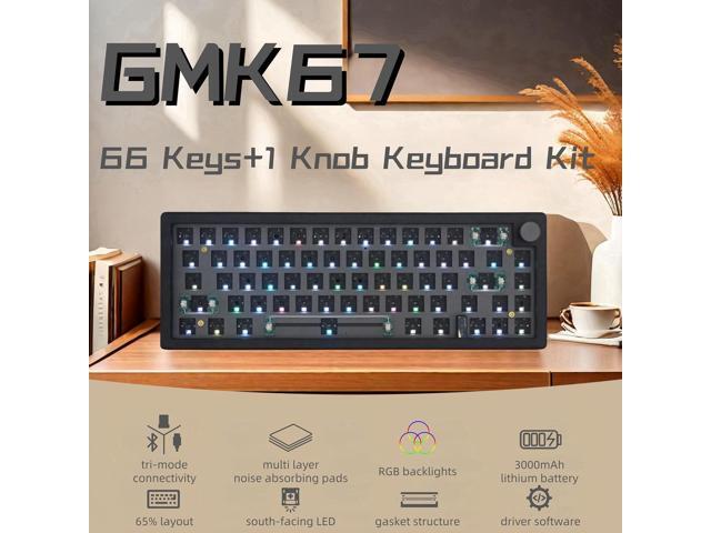 GMK67 65% Mechanical Keyboard Kit Tri-Mode South-Facing RGB LED for 3/5pin Switches,66 Keys+1 Knob Hotswap Socket PCB Gasket Mounted Plate Gaming...